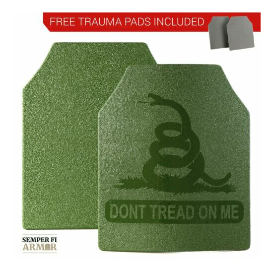 Body Armor AR500 Plates Two 10X12 OD Green Dont Tread On Me - Side Plate Options {1}