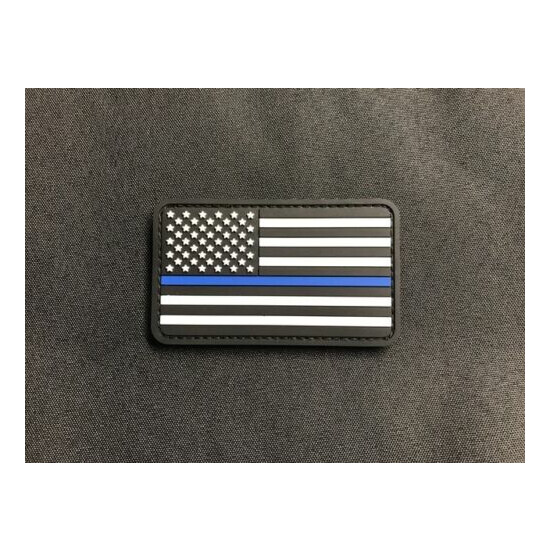 Thin Blue Line PVC US Flag Patch Police SWAT Gang Morale Patch Hook Fastener {1}