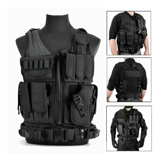 Tactical Vest Multi Pockets Molle Police Airsoft Hunting Combat Assault Gear USA {1}