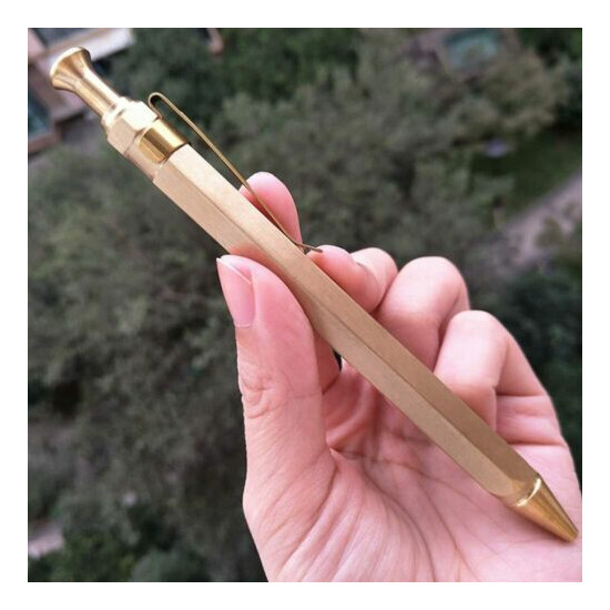 Six-Edge Solid Brass Pen Spring Retractable Ballpoint Pen Tactical Survival tool {5}