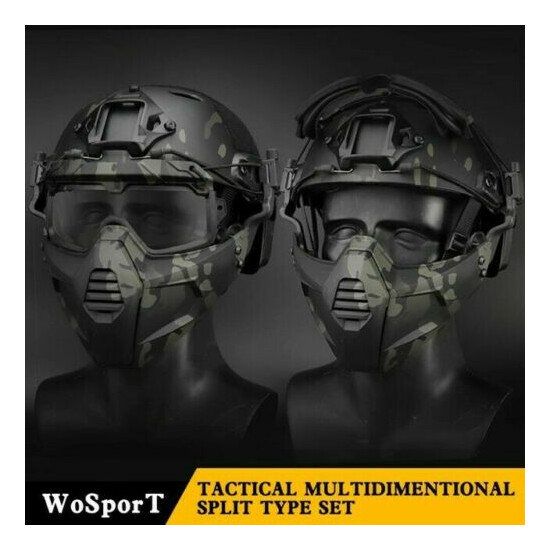 Tactical Split Type Anti Fog Wind Helmet Rail Mount Half Face Mask Goggles Set {1}