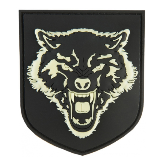 Airsoft Morale Patch Wolf Shield Rubber Patch Glow in the Dark (JTG) {1}