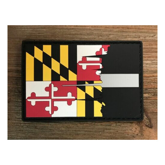 Tattered Maryland State Flag Thin Silver Line PVC Patch, Corrections {2}