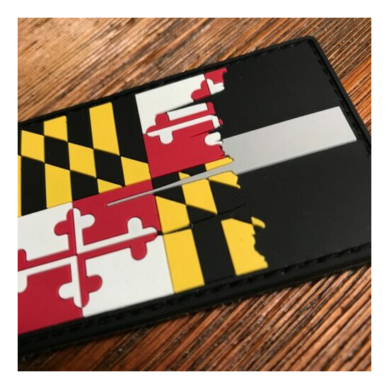 Tattered Maryland State Flag Thin Silver Line PVC Patch, Corrections {4}