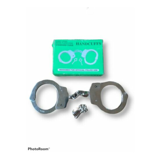 New Standard Double Locking Chain Handcuffs - Nickel Plated {1}
