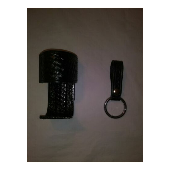Dutyman Leather 4121 Steel Base Basketweave Leather Radio Holder & Baton Strap  {1}