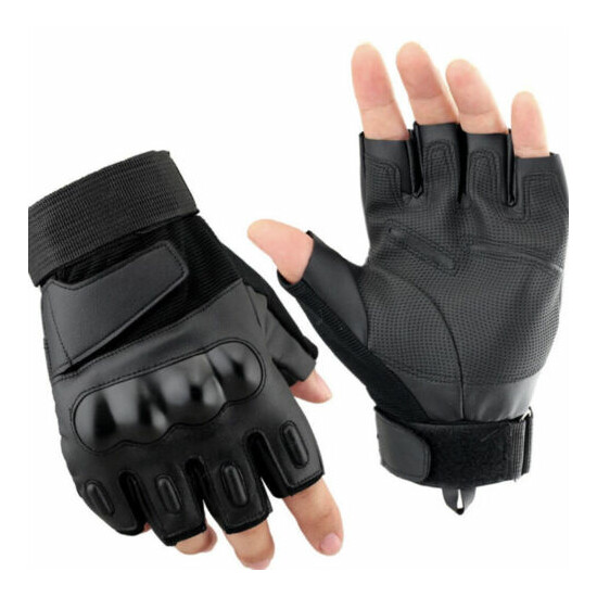 Tactical Gloves Military Rubber Hard Knuckle Gloves Fingerless/Half Size XL {3}