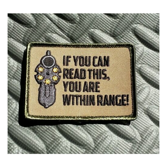 You Are Within Range Morale Patch w/ Hook Back - Looking Down Gun Barrel {1}