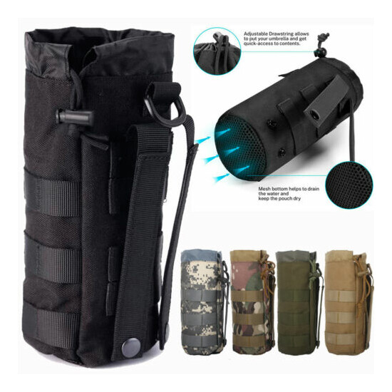 Tactical MOLLE Water Bottle Pouch Drawstring Open Top Travel Water Bottle Holder {1}
