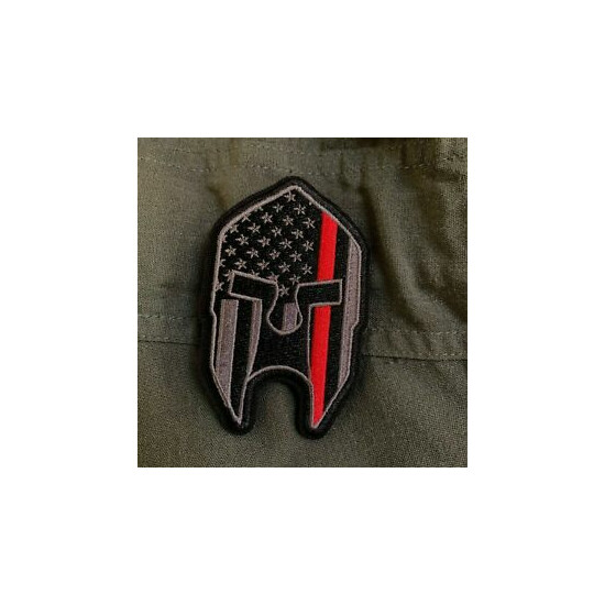 Thin Red Line American Flag Spartan Helmet Patch, Firefighters {1}