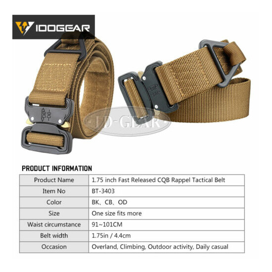IDOGEAR Tactical Belt Riggers Gear Belt Quick Release CQB 1.75 Inch Hunting Army {7}