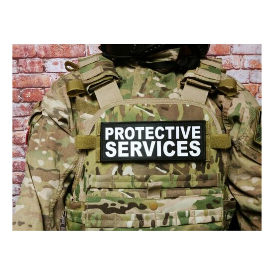3x8" PROTECTIVE SERVICES Black White Hook Back Patch Badge for Plate Carrier {2}