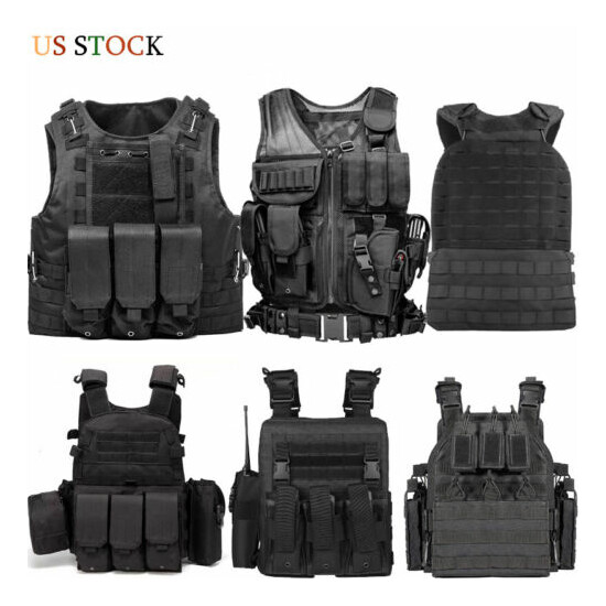 Tactical Vest Gear Molle Military Assault Plate Carrier Holder Multi Size Black {1}