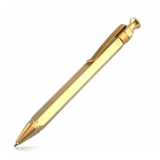 Six-Edge Solid Brass Pen Spring Retractable Ballpoint Pen Tactical Survival tool {1}