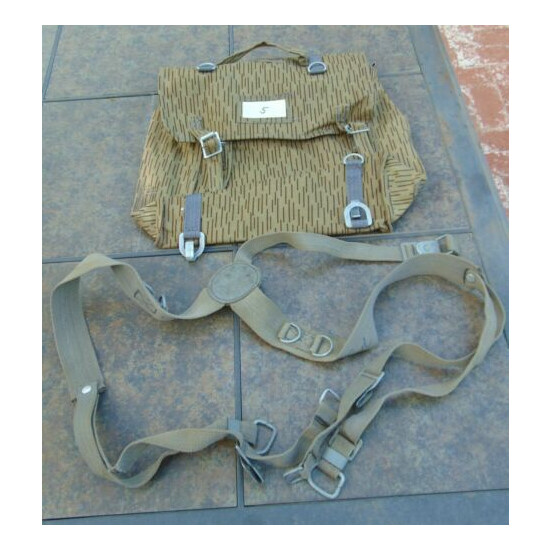 East German NVA Rain Camo backpack w/ Y Strap suspenders in ex. cond., free ship {6}
