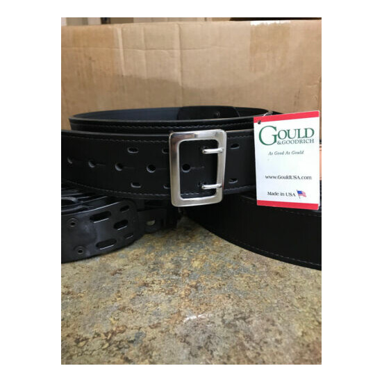 Gould & Goodrich Black Leather Duty Belt - NEW E-Z Slide Silver Buckle USA {1}