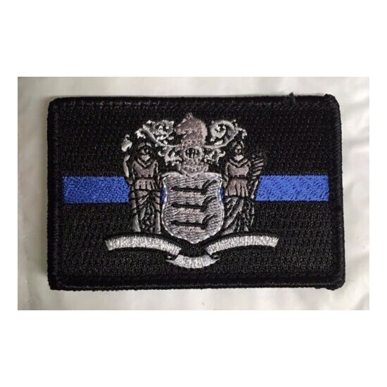 Subdued Thin Blue Line New Jersey State Flag Patch, Law Enforcement {3}