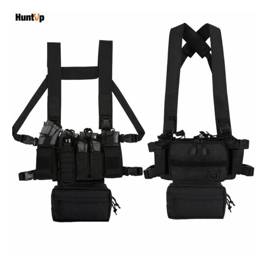 Tactical Chest Rig Airsoft Hunting Mag Carrier Modular Vest + Drop Dump Pouch {1}