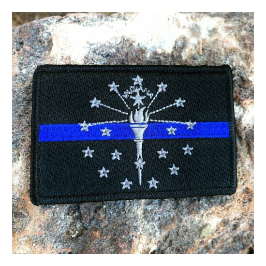 Subdued Thin Blue Line Indiana State Flag Patch, Law Enforcement {1}