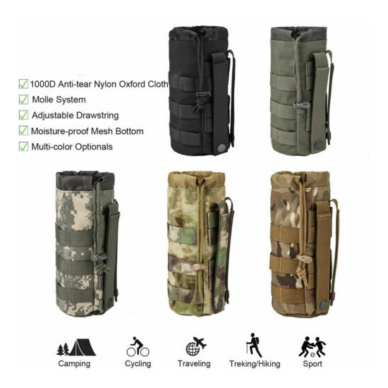 Tactical MOLLE Water Bottle Pouch Drawstring Open Top Travel Water Bottle Holder {3}