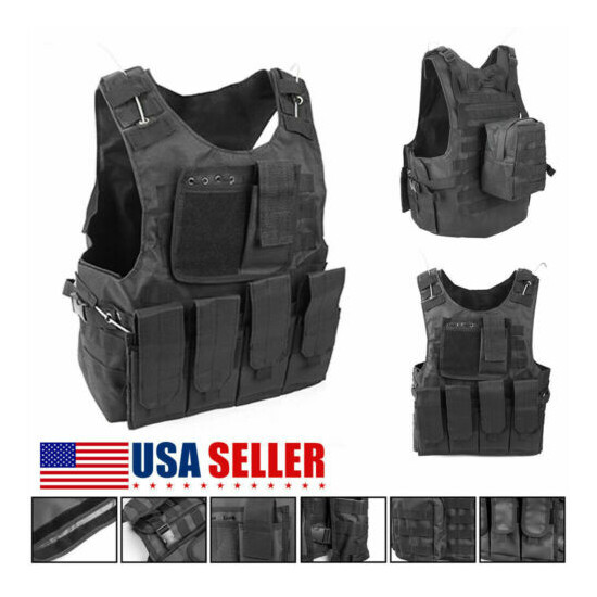 Tactical Vest Molle Military Gun Holder Police Airsoft Combat Assault Hunting US {1}