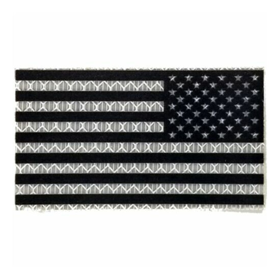 Reflective Printed White/Black USA Flag - 2x3.5 Patch {2}