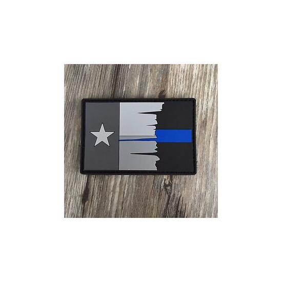 Subdued Tattered Texas State Flag Thin Blue Line PVC Patch {1}