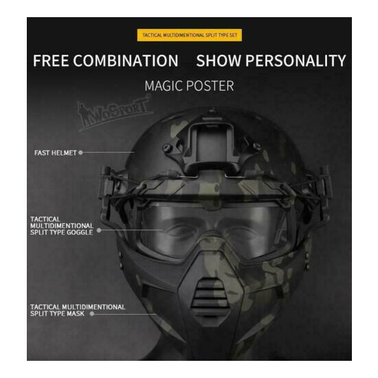 Tactical Split Type Anti Fog Wind Helmet Rail Mount Half Face Mask Goggles Set {4}