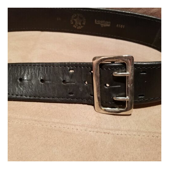 Boston Leather 6501 Black Plain Nickel Sam Browne Lined Gear Belt 34" w/buckle {6}