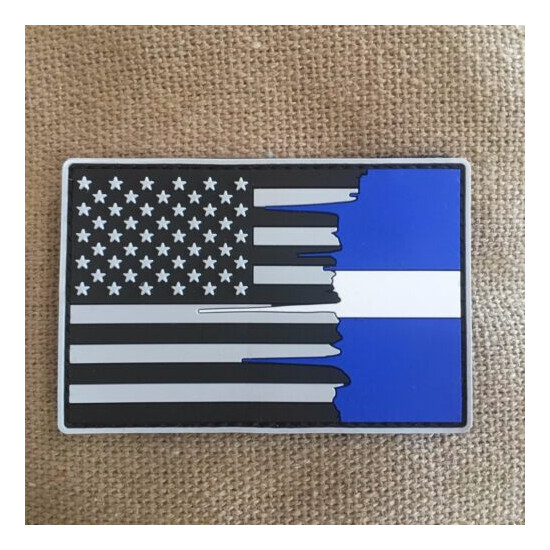Subdued Tattered American Flag Thin White Line PVC Patch {1}