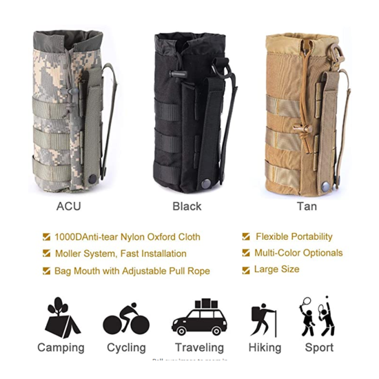 US FAST Upgraded Tactical Drawstring Molle Water Bottle Holder Tactical Pouches {2}