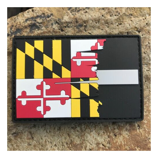 Tattered Maryland State Flag Thin Silver Line PVC Patch, Corrections {3}