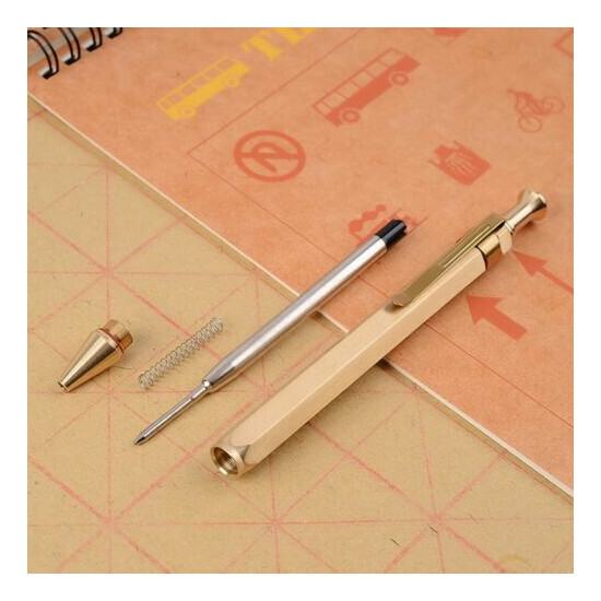 Six-Edge Solid Brass Pen Spring Retractable Ballpoint Pen Tactical Survival tool {2}