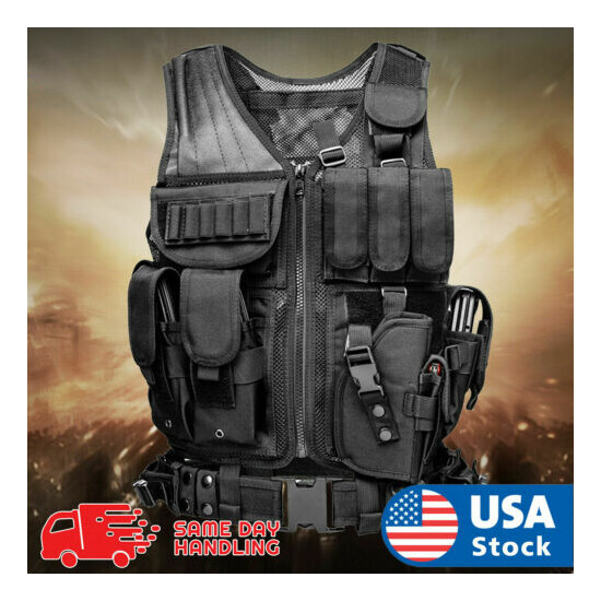 Tactical Vest Military Plate Carrier Holster Police Molle Assault Combat Gear {1}