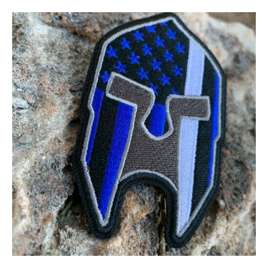 Subdued Thin White Line American Flag Spartan Helmet Patch {2}