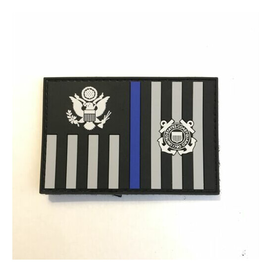 Thin Blue Line Subdued Coast Guard Ensign Flag PVC Patch {3}