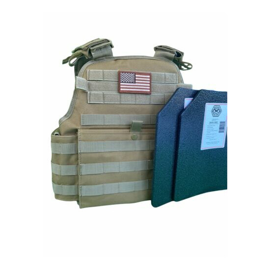Tactical Vest COYOTE FDE Tan Plate Carrier W/ 2 10x12 Curved PLATES *IN STOCK** {1}