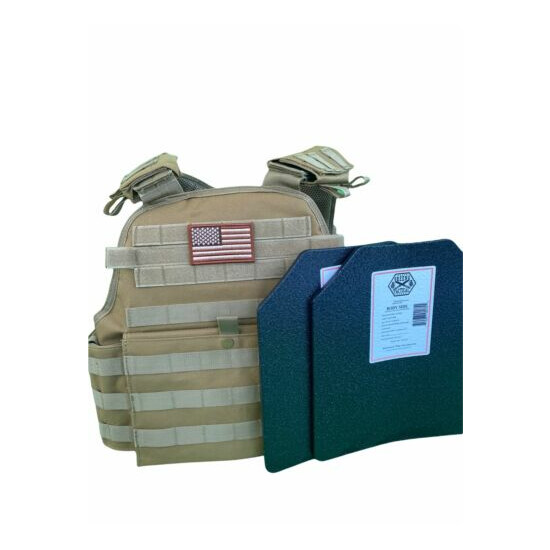 Tactical Vest COYOTE FDE Tan Plate Carrier W/ 2 10x12 Curved PLATES *IN STOCK** {2}