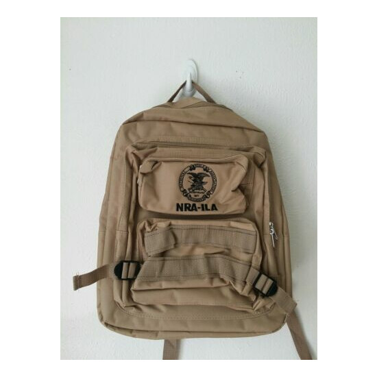 NRA-ILA Tactical Backpack Khaki 17x14 1/2" Shooting Range Bag 5 Compartments New {1}