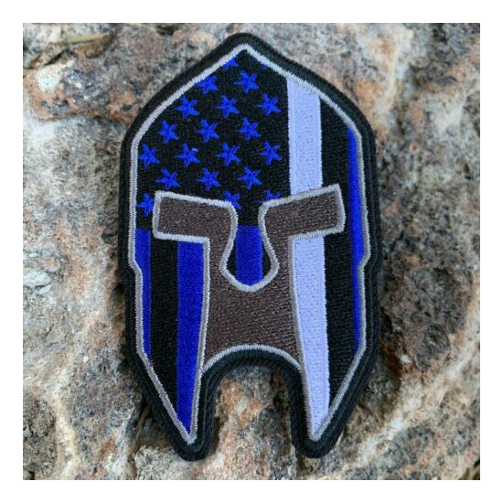 Subdued Thin White Line American Flag Spartan Helmet Patch {1}