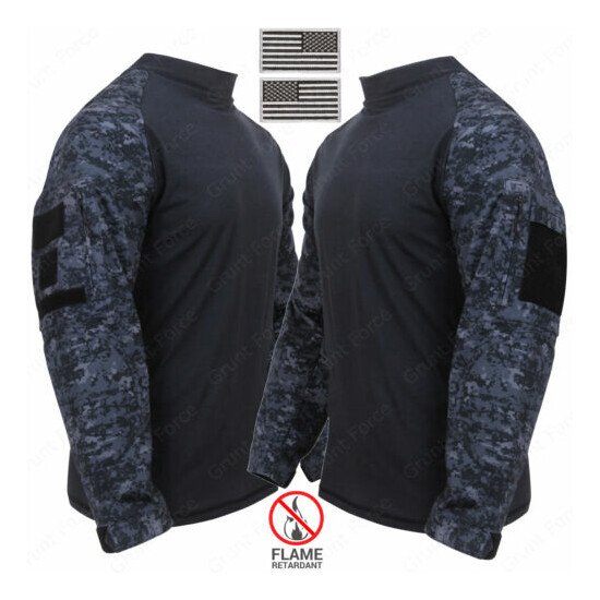 Men's Midnight Digital Camo Combat Shirt - Includes 2 2"x3" US Flag Patches {1}