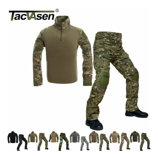 Tactical Combat Uniform Sets Army Safari Shirt & Pants Military +Elbow Knee Pads {1}