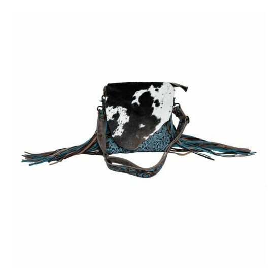 Myra Bags Cobal Blue Hair-on Leather Fringe Concealed Carry Shoulder Bag {3}