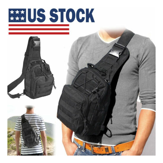 Men Backpack Tactical Sling Bag Chest Shoulder Body Molle Day Pack Pouch Black {2}