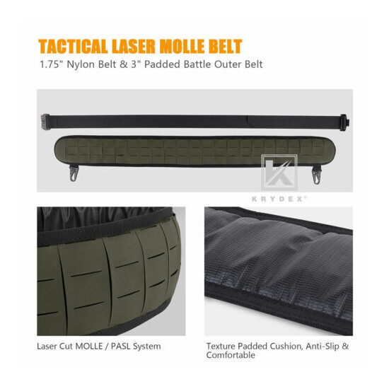 KRYDEX Laser Cut MOLLE Belt 1.75" Padded Battle Outer Belt & 3" Nylon Inner Belt {7}