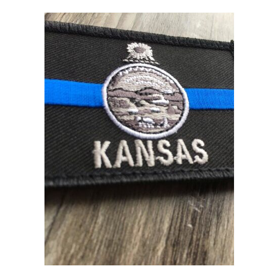 Subdued Thin Blue Line Kansas State Flag Patch, Law Enforcement {2}