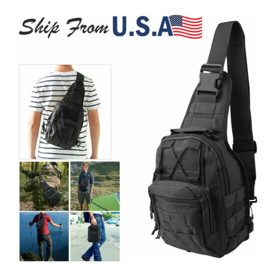 Men Backpack Tactical Sling Bag Chest Shoulder Body Molle Day Pack Pouch Black {4}