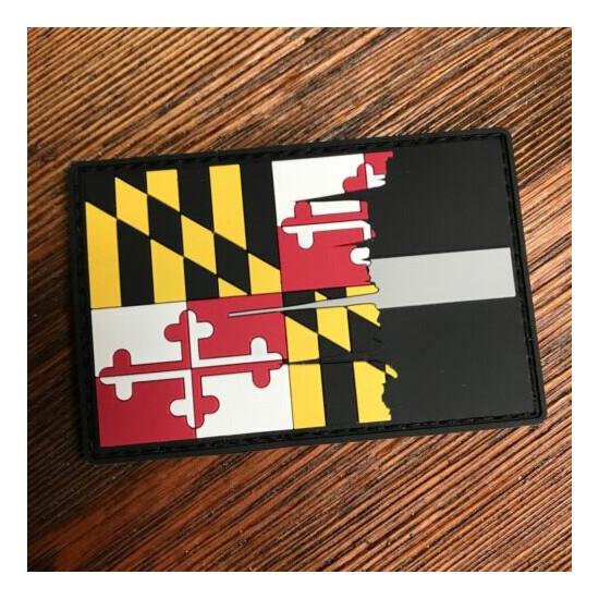 Tattered Maryland State Flag Thin Silver Line PVC Patch, Corrections {1}