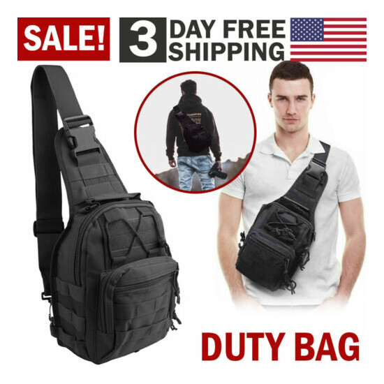 Men Backpack Tactical Sling Bag Chest Shoulder Body Molle Day Pack Pouch Black {1}