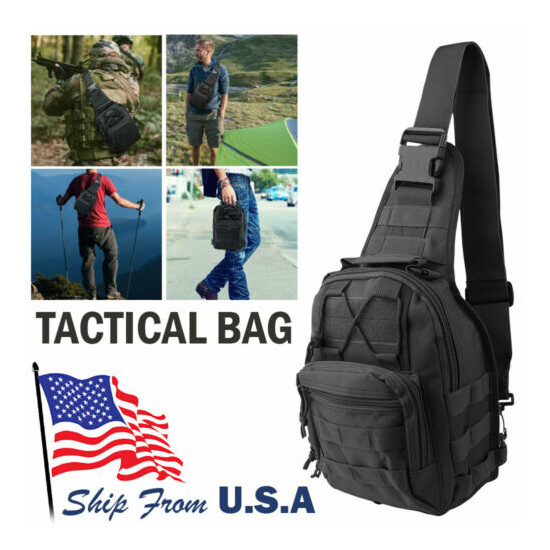 Men Backpack Tactical Sling Bag Chest Shoulder Body Molle Day Pack Pouch Black {3}